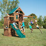 Swing-N-Slide WS 8357 Elkhorn Swing Set with Slide, Climbing Wall & Swings, Wood Swing-N-Slide
