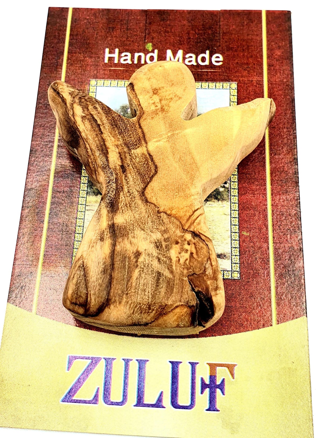 Zuluf ANGEL OLIVE WOOD HOLDING CROSS | Made in Bethlehem the Holy Land | Pocket Angel Cross For Comfort | Religious Gift for Protection Comes with Certificate from Holy Land Israel HLG025 Zuluf