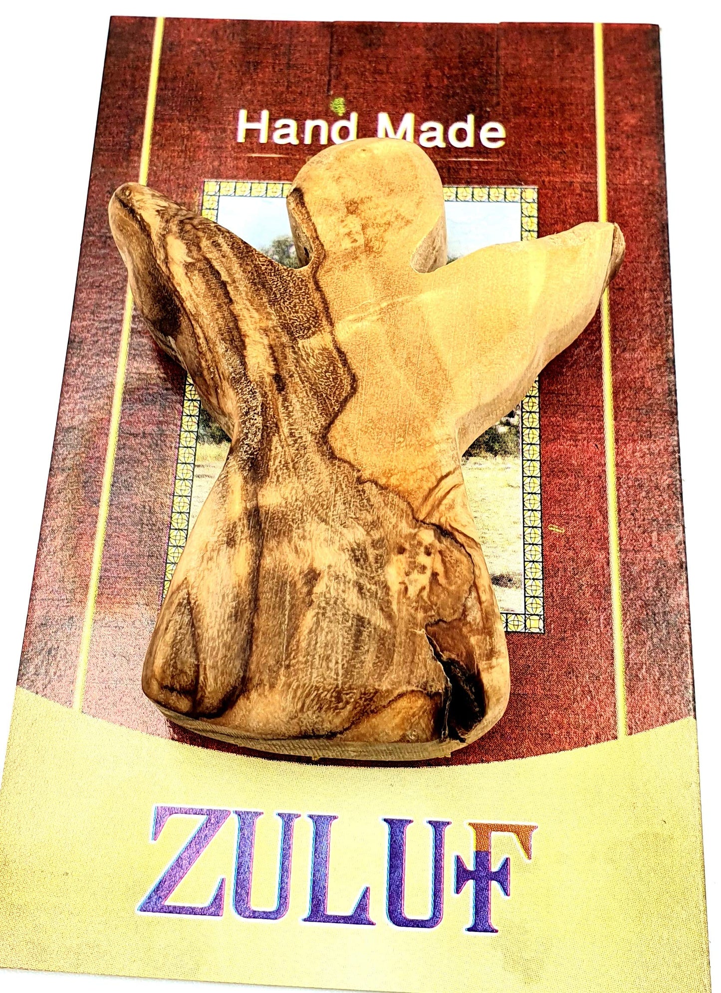 Zuluf ANGEL OLIVE WOOD HOLDING CROSS | Made in Bethlehem the Holy Land | Pocket Angel Cross For Comfort | Religious Gift for Protection Comes with Certificate from Holy Land Israel HLG025 - WoodArtSupply