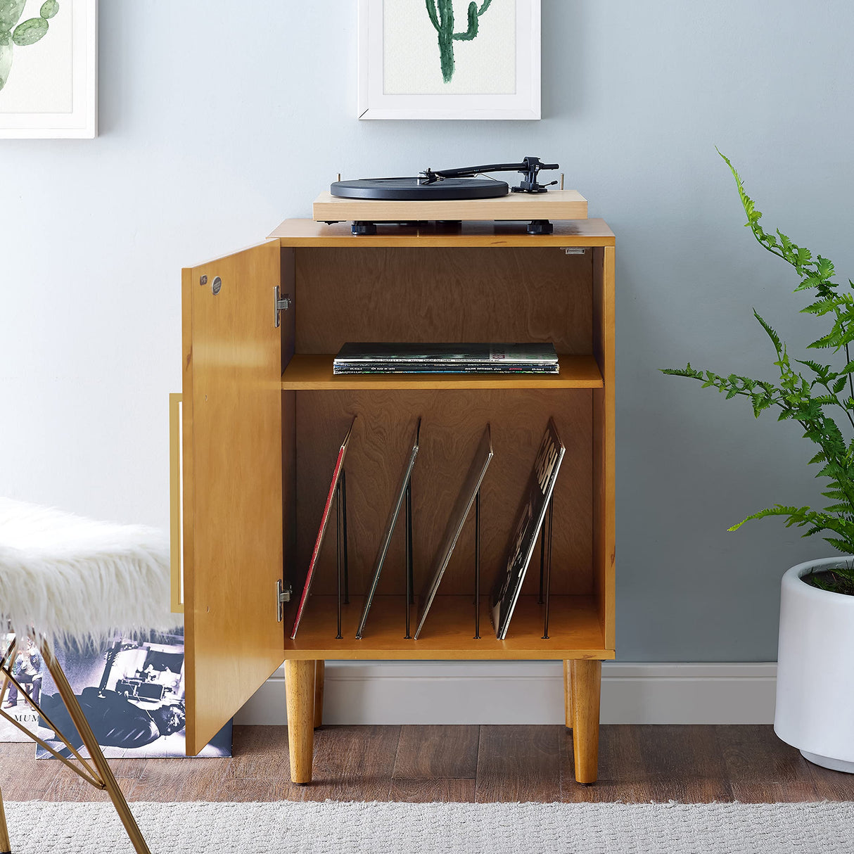 Crosley Furniture Everett Record Player Stand with Storage for Vinyl Records, Acorn Crosley Furniture