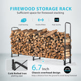 VIVOHOME 8ft Heavy Duty Indoor Outdoor Firewood Storage Log Rack with Cover Combo Set Black VIVOHOME