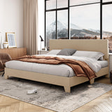 Allewie King Size Beige Upholstered Bed Frame with Adjustable Headboard and Sturdy Wood Slats Allewie