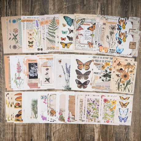 Knaid Vintage Scrapbook Supplies Pack (200 Pieces) for Junk Journal Bullet Journals Planners Botanical Paper Stickers Craft Kits Aesthetic Cottagecore Collage Album (Nature) Knaid