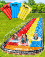 JAMBO 16Ft Premium 3 Lane Slip Splash and Slide with Bodyboards, Heavy Duty Water Slide- Advanced 3-Way Sprinkler System, Splash Mat Splash Pad Backyard Waterslide Outdoor Water Toys n Slides for Kids JAMBO