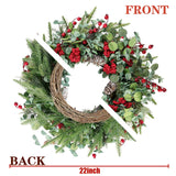 Sggvecsy 22 Inch Artificial Christmas Wreath for Front Door Xmas Red Berry Wreath with Pine Needles Pine Cones Eucalyptus Leaves Christmas Decorations for Winter Wall Outdoor Home Holiday Xmas Decor Sggvecsy
