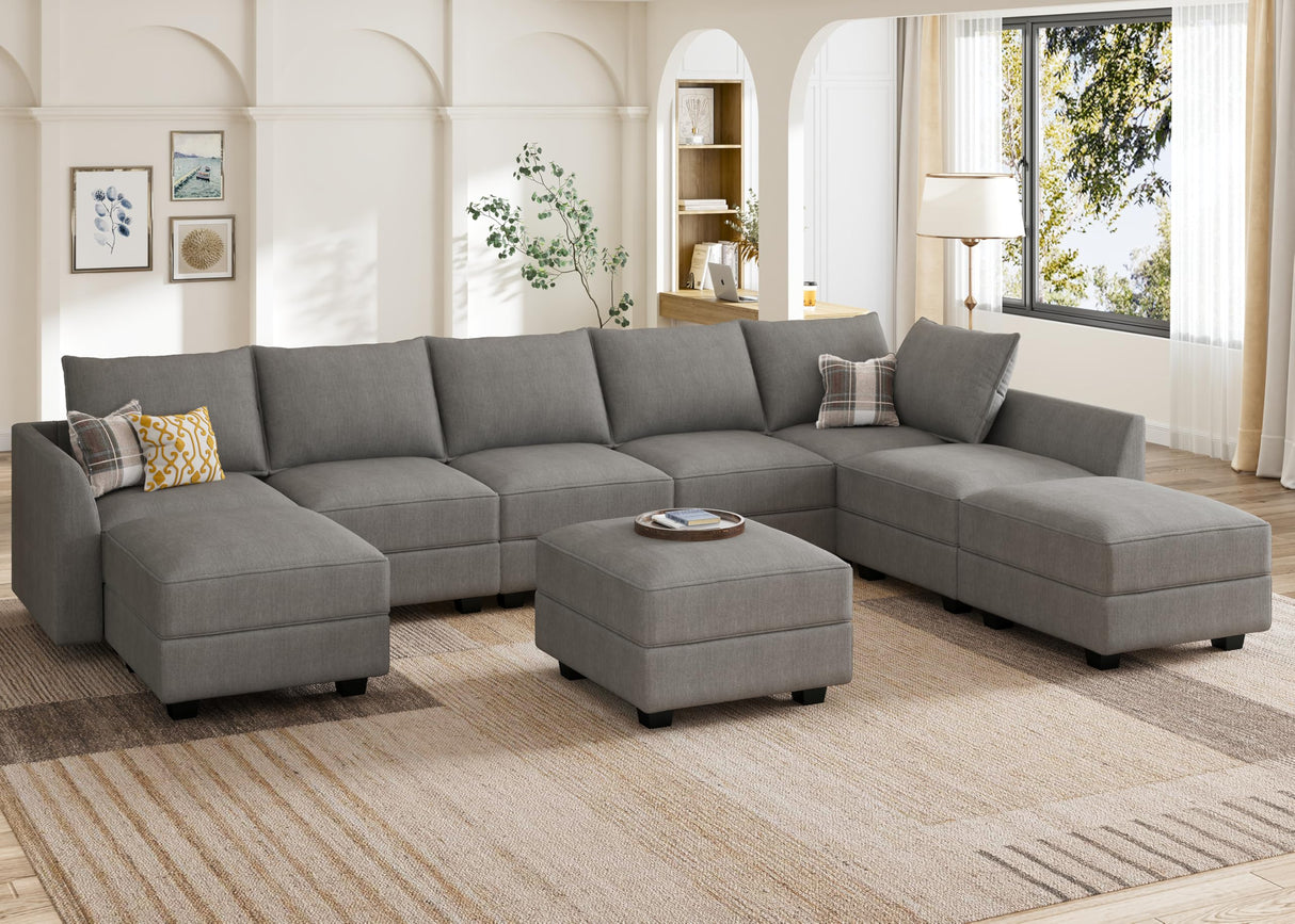 HONBAY Oversized Modular Sectional Sofa with Storage Seats Reversible Sectional Couch with Ottomans U Shaped Modular Sectional Couch for Living Room, Grey HONBAY