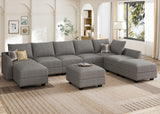 HONBAY Oversized Modular Sectional Sofa with Storage Seats Reversible Sectional Couch with Ottomans U Shaped Modular Sectional Couch for Living Room, Grey HONBAY