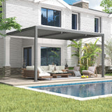 YOLENY Louvered Pergola 10x13, Wall-Mounted Aluminum Pergola with Adjustable Waterproof Roof, Outdoor Hard Top Lean-to Pergola for Backyard, Garden, Lawn, Dark Grey YOLENY