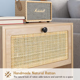 XIAO WEI Rattan Nightstand Set of 2 with Handmade Natural Rattan Drawer, Bedside Table Set of 2, Accent End Table, Boho Night Stand for Bedroom, Living Room, Metal Legs Small XIAO WEI