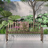 Outdoor Bench Patio Outdoor Garden Bench with Built-in Table, Wagon Wheel Arms, 3 People Outdoor Bench Garden Bench Front Porch Furniture Patio Lawn Yard Park (Bronze) Boweniog