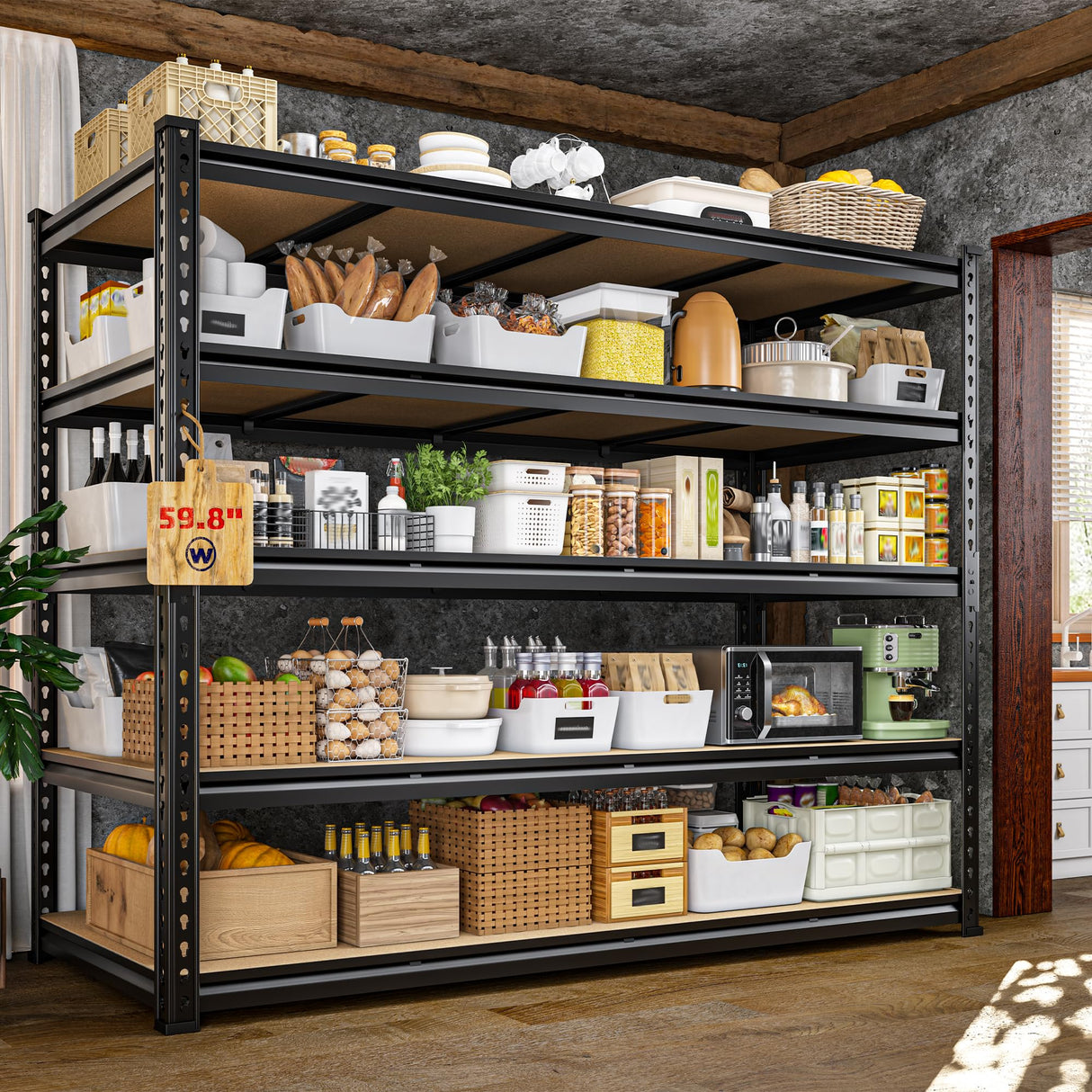 DurayLoly 59.8"W Garage Shelving 72"H Storage Shelves 2750LBS Metal Shelving Heavy Duty Garage Shelves Adjustable 5 Tier Metal Shelf for Basement Warehouse Pantry Supermarket 59.8"W x 24"D x 72"H DurayLoly