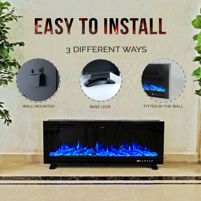 Chic&Cozy Electric Fireplace Inserts | 72" Wall Mounted, Recessed Or Base Legs | Plays Music with 2 Bluetooth Speakers | 10-Color Flame LED | Remote Control, Touch Screen, WiFi App & 8 Hour Timer