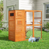 COZIWOW Large Wood Cat Catio, Outdoor Cat Enclosure with Weatherproof Roof, 2 Resting Rooms, 2 Platforms, 4-Tier Cat Playpen, Orange COZIWOW