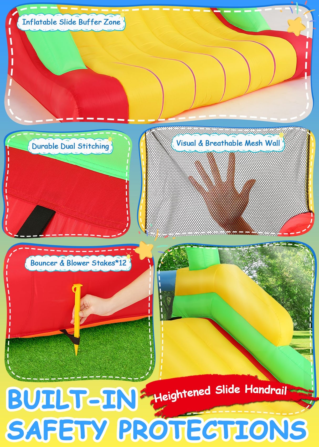 Whubefy Inflatable Bounce House Obstacle Course for Big Kids 3-6 8-12 with Large Slide, Racing Crawl Tunnels, Giant Bouncy Castle with 680W Blower for Backyard Outdoor 18.0x8.2x6.6 ft Whubefy