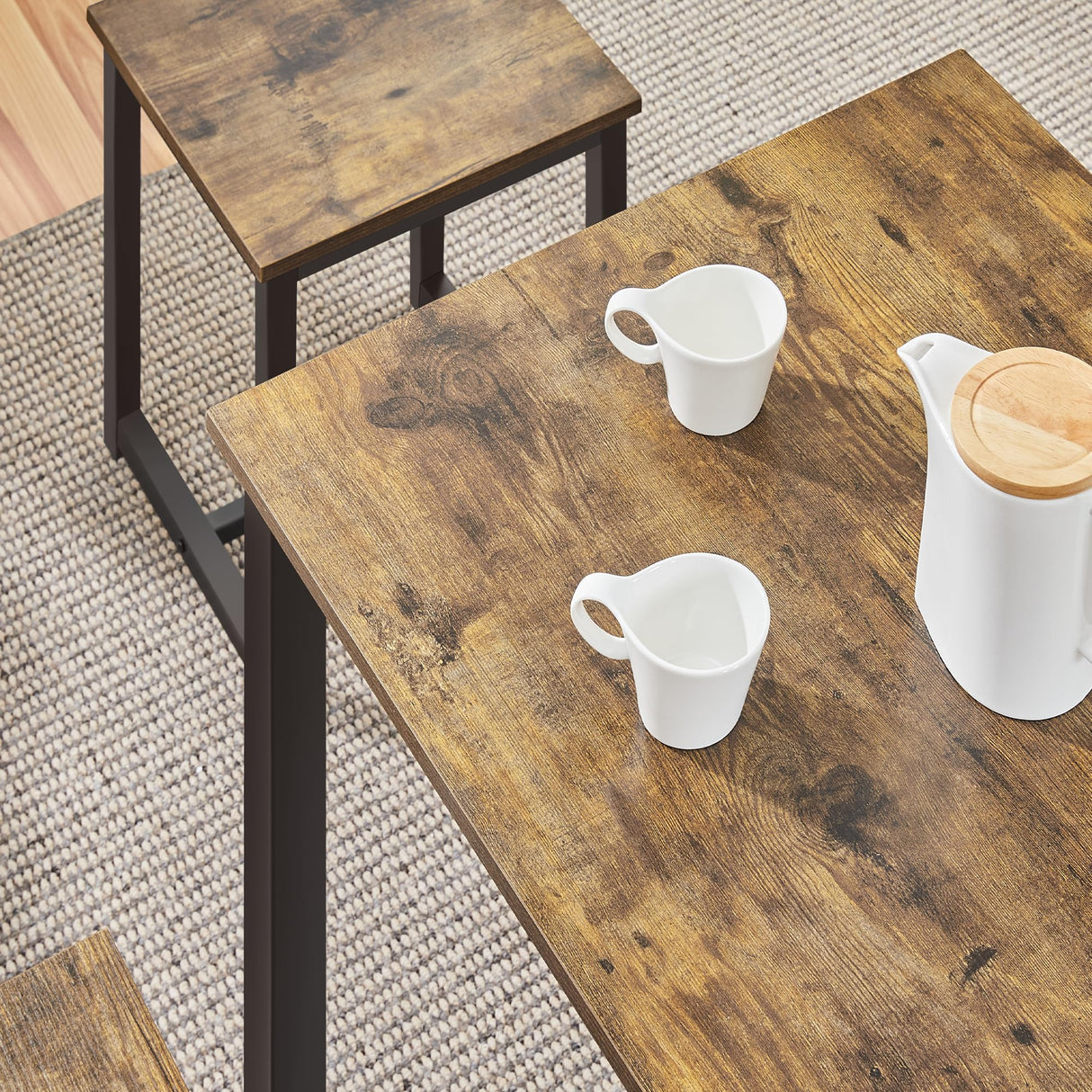 Yaheetech 3 Piece Dining Table Set - Kitchen Table & Chair Set - Breakfast Nook Table w/ 2 Stools, Space Saving Design for Dining Room Living Room Apartment, Rustic Brown Yaheetech