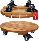 Idzo 2pack Wood Plant Caddy With Wheels Heavy Duty, 264 Lbs Capacity, 12 Inch Acacia Hardwood Plant Dolly, Plant Stand with 360° Lockable Wheels, Plant Caster for Heavy Objects Hauling - Natural Wood IDZO