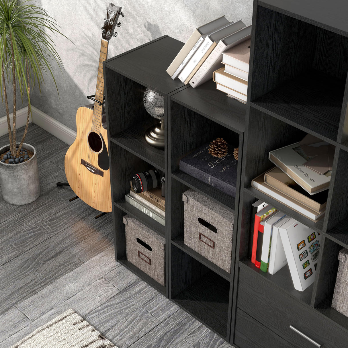 HOMES: INSIDE + OUT Apexa 3 Cube Storage Organizer Shelves, Stackable Wood Bookcase Fits Cubby Bins for Organization, Dorm Teen Room Decor & Home Office, Black HOMES: INSIDE + OUT