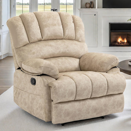 Luxlen Large Manual Recliner Chair,Soft Fabric Push Back Recliner with Overstuffed Armrest and Backrest, Living Room Single Sofa Recliners,Beige Luxlen