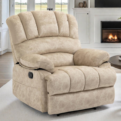 Luxlen Large Manual Recliner Chair,Soft Fabric Push Back Recliner with Overstuffed Armrest and Backrest, Living Room Single Sofa Recliners,Beige