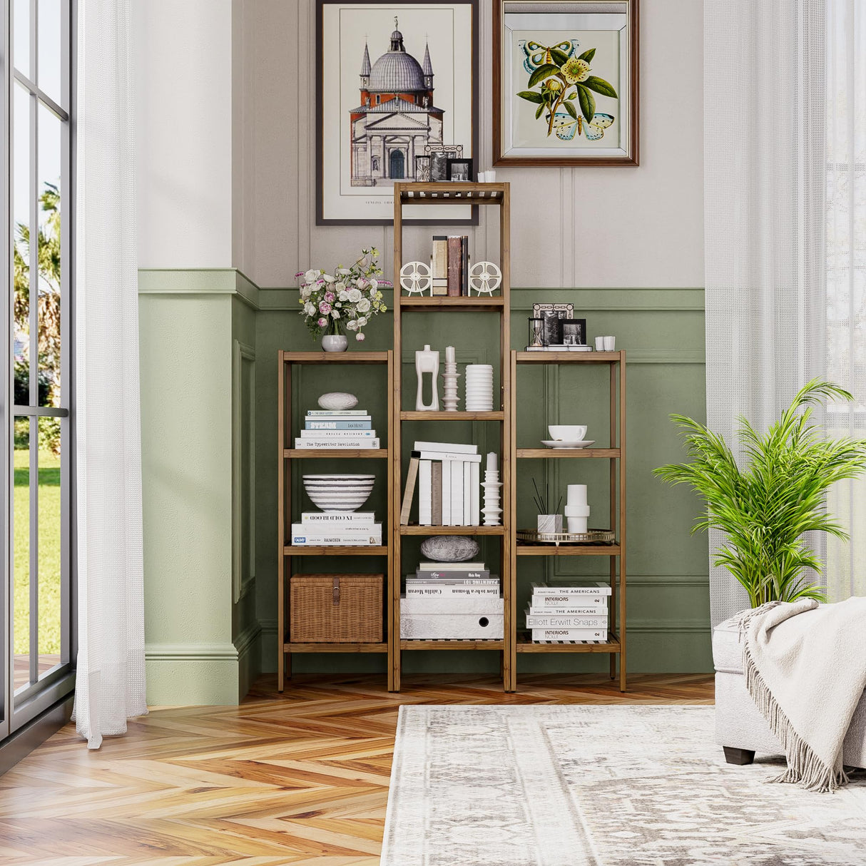 SMIBUY Bathroom Storage Shelf, 4-Tier Bamboo Rack Organizer, Multifunctional Shelving Unit for Living Room Bedroom Kitchen (Walnut) SMIBUY