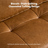 CAODOC 114" Leather Sectional Couch with Comfy Chaise, Boneless L Shape Sofa with Deep Seat, Minimalist Modular Couches Sleeper for Living Room Lounge,Brown CAODOC