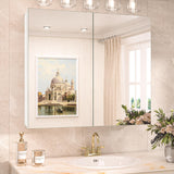 TokeShimi 30x26 Medicine Cabinet Mirror with Storage Tempered Aluminum Recessed or Wall Mounted Cabinet White with Stepless Adjustable Metal Shelves for Bathroom Vanity Modern Farmhouse TokeShimi