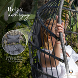 Coco Chair Hanging Egg Chair with Stand & Leg Rest | Modern Outdoor Egg Chair with Pillow | Foldable Swing Chair for Indoor & Outdoor | Dark Gray coco chair