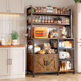 EnHomee Bakers Rack with Power Outlet, Coffee Bar with Storage Cabinet, 6 Tier Microwave Stand, Kitchen Storage Shelf with Side Hooks, Utility Shelf for Kitchen, Rustic Brown EnHomee