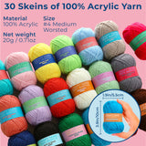 CRAFTWIZ 100% Acrylic Yarn for Crocheting and Knitting - 30x20g Skeins of #4 Worsted Weight, 1200 Yards of Soft Yarn, Perfect for Amigurumi and Other Small Crafts Projects Craftwiz