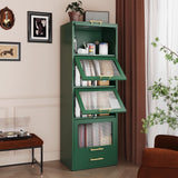 GAIOUS 5-Tier Kitchen Pantry Cabinet, Display Storage Cabinet with 4 Flip-up Acrylic Glass Doors and 1 Drawer, Green Freestanding Bakers Rack to Storage Small Microwave Spice Seasoning Bowl Cup Books GAIOUS