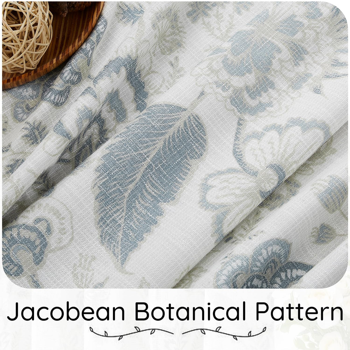 Kayne Studio Blue Grey Blackout Curtain Panels Linen Botanical Leaf Print Floral Farmhouse Drapes Soundproof Light Blocking Window Treatment Living Room Bedroom Pinch Pleated BackTab,40"x108",2 Panels Kayne Studio