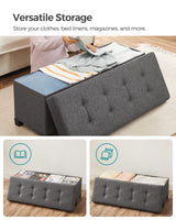 SONGMICS Storage Ottoman Bench, Foldable Foot Rest with Legs, 15 x 43 x 15.7 Inches, End of Bed Bench, Storage Chest, Load up to 660 lb, for Living Room, Bedroom, Entryway, Slate Gray ULSF018G01 SONGMICS