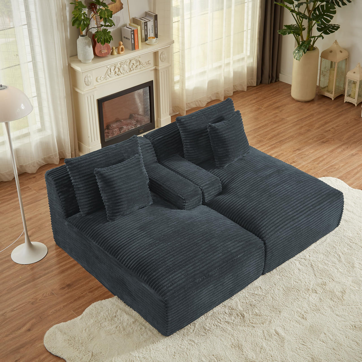 Tmsan 78.8" Oversized Boneless Double Chaise Lounge Sofa Indoor, Modern Compressed Corduroy Upholstered Sectional Cloud Couch Loveseat Sleeper Bed, Comfy Floor Chair for Living Room Apartment Office Tmsan