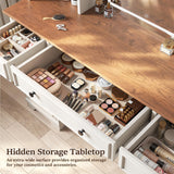 EnHomee Vanity Desk with Mirror and Lights, 43" White Makeup Vanity Desk with 5 Drawers & 2 RGB Glass Cabinets, Adjustable 3 LED Lights for Bedroom, Farmhouse Dressing Table for Women EnHomee