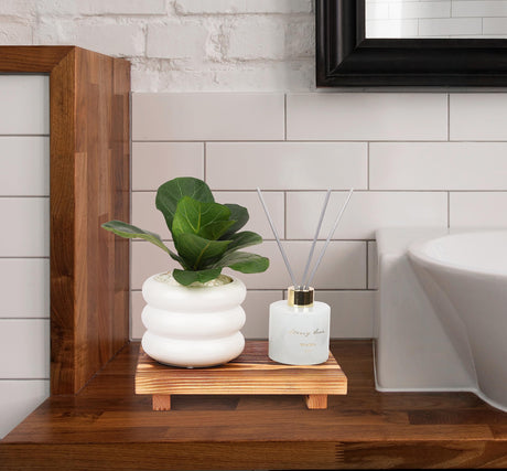 Bathroom Counter Organizer Wood Pedestal Stand Farmhouse Decorative Tray Soap Holder for Kitchen Decor, 9" x 6" - Brown zoocatia