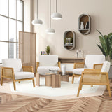 Yaheetech Boucle Fabric Accent Chair, Vintage Rattan Vanity Chair with Wood Armrest and Legs for Living Room Bedroom Makeup Room, Ivory, 2 pcs Yaheetech