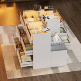 PakaLife Armoire Wardrobe Closet Island with 9 Drawers,Led Lights,Glass Tabletop,Bedroom Island with Jewelry Organizer,Storage Bench with Cushion,Island Dresser with Display Shelf for Fitting Room PakaLife