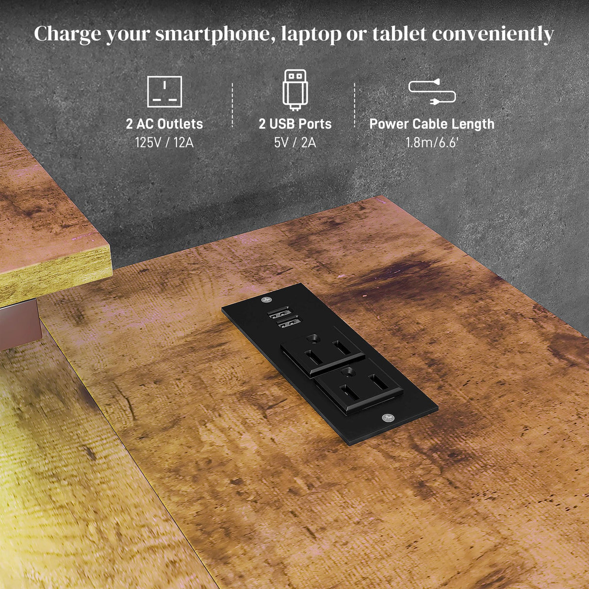 HOMCOM 42" L Shaped Desk with LED Lights, Power Outlet, USB Charging Ports, Reversible L Shaped Computer Desk with Storage Shelves, Monitor Stand, Corner Gaming Desk for Home Office, Rustic Brown HOMCOM