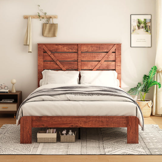 DSHADE Farmhouse Queen Wooden Platform Bed Frame with Headboard – Sturdy, Noise-Free, and Easy Assembly - WoodArtSupply