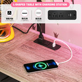 BYSAUD Loft Bed Twin Size with L Shaped Desk and Storage, Metal Bunk Loft Bed Frames with Desk Underneath and LED Lights and Charging Station 5 Drawer 2 Pegboards Clothes Rack, Noise Free, Gray BYSAUD