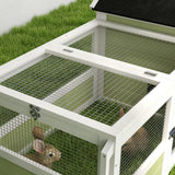 PawHut Rabbit Hutch, Outdoor Rabbit Cage or Guinea Pig Cage with Asphalt Roof, Handle, Wheels, 64 Inch Wooden Bunny Cage for Small Animals, Multicolor PawHut