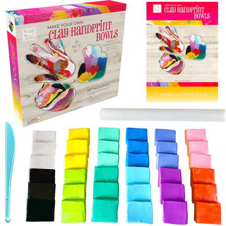 Hapinest Make Your Own Clay Handprint Bowl Kit for Kids, Art and Crafts for Boys & Girls, Kids DIY Craft Kit, Clay Bowl Handprint Kit for Kids, Handprint Kit Clay Craft Kit Ages 6 7 8-12 & Up Hapinest