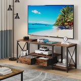 GYIIYUO TV Stand with Fabric Drawers for 65 70 75 Inches TV - Entertainment Center and Industrial TV Console Table with Open Storage Shelves for Living Room, Bedroom - 63" Rustic Brown GYIIYUO