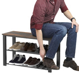 Simple Houseware Wood Top Shoe Storage Bench for Entryway, Rustic Brown Simple Houseware