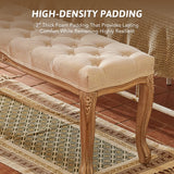 VONLUCE Vintage Bench with Padded Seat & Rubberwood Legs, 44" Memory Foam Upholstered Entryway Bench, Tufted Fabric End of Bed Bench for Bedroom and Living Room, French Style, Beige VONLUCE