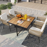 Tangkula 5 Pieces Patio Dining Set, Outdoor Square Table and Chairs with Acacia Wood Tabletop, PE Wicker Armrests and Cushions, Outdoor Patio Furniture Set for Garden, Backyard and Poolside Tangkula