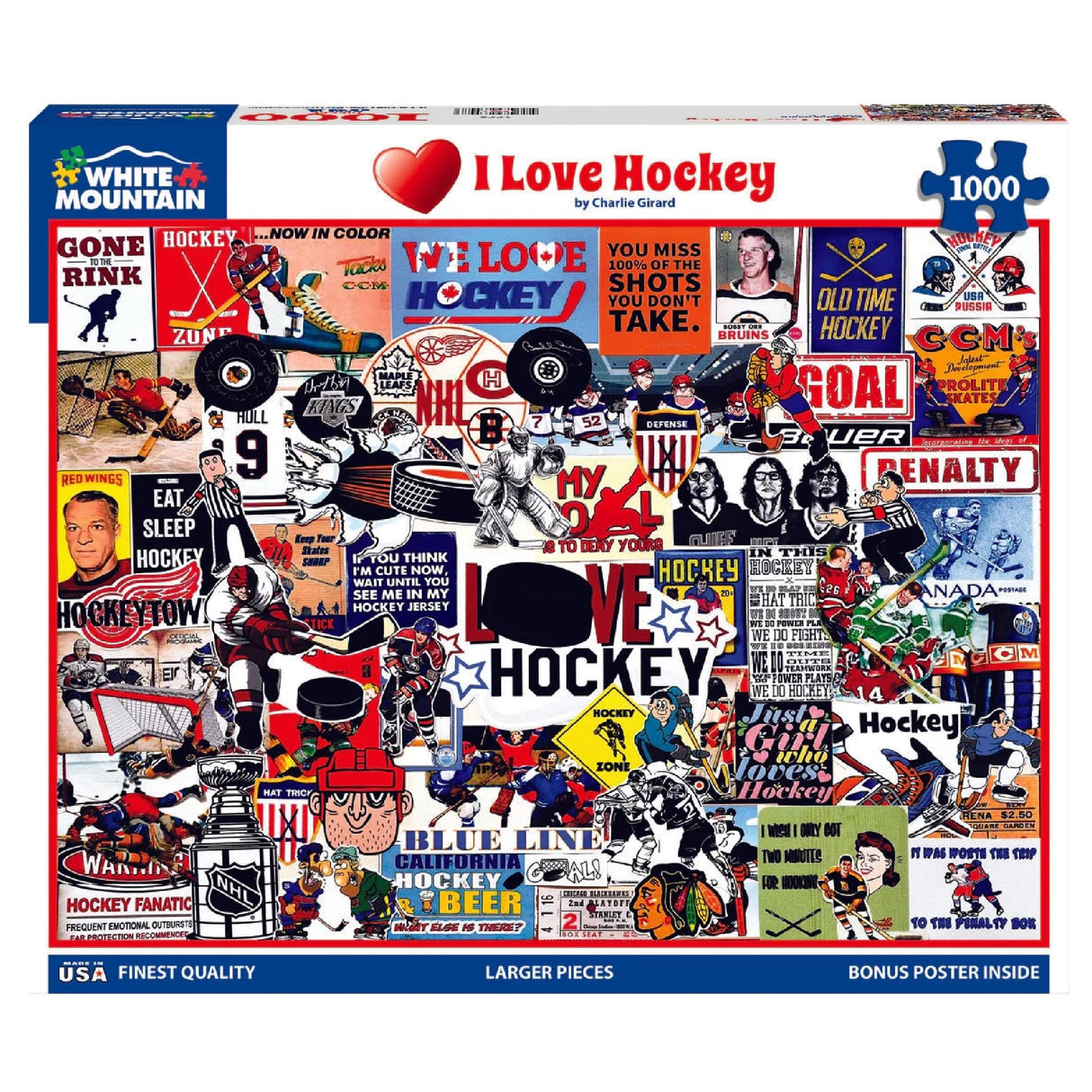 White Mountain - I Love Hockey, 1000 Piece Jigsaw Puzzle, Hockey Puzzle, NHL White Mountain