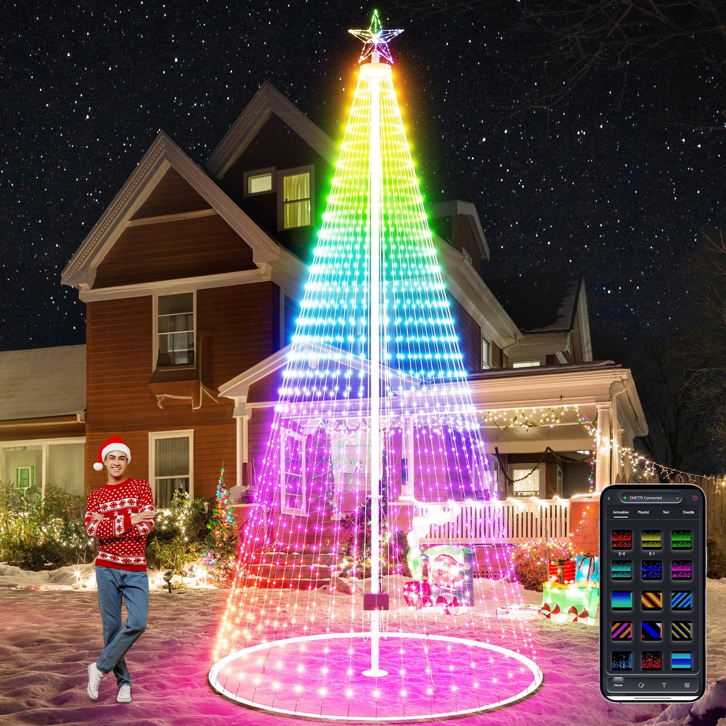 Led Outdoor Christmas Tree, 20ft Prelit Christmas Tree, Smart Outside Christmas Tree Light Show App Control with 1512 LED Lights Color Changing Sync APP & Remote Control Christmas Tree Lighting