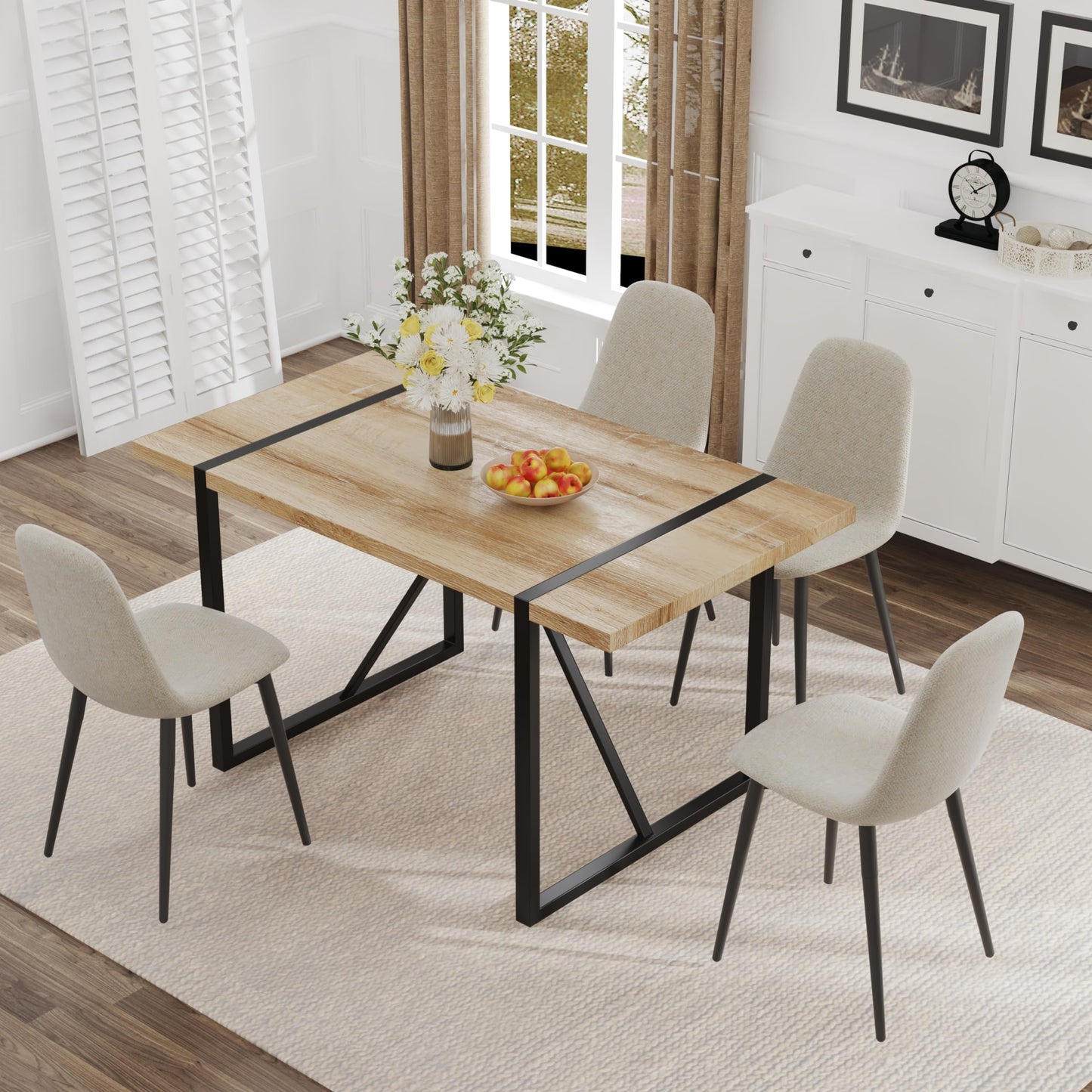 5 Piece Dining Table Set,Kitchen Dining Table Set for 4,Modern Rectangle Wooden Dining Table and Fabric Dining Chairs Set for 4 Ideal for Kitchen Dining Room - WoodArtSupply