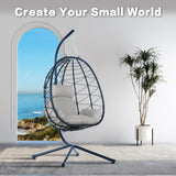 Ziraukon Hanging Egg Chair with Stand Indoor Outdoor, Patio Hammock Egg Swing Chair with Cushion 350 lbs for Patio, Porch, Backyard, Balcony, Poolside, Garden, Black Ziraukon